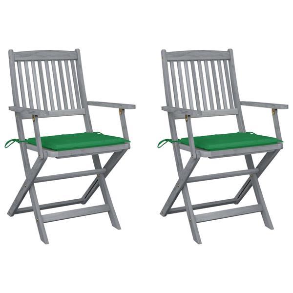 Grote foto vidaxl chaises pliables d ext rieur 2 pcs avec coussins bois tuin en terras tuinmeubelen