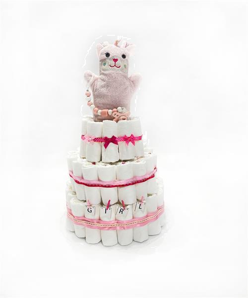 Grote foto luiertaart pampers roze 3 laags voor de perfecte kraam kinderen en baby kraamcadeaus en geboorteborden