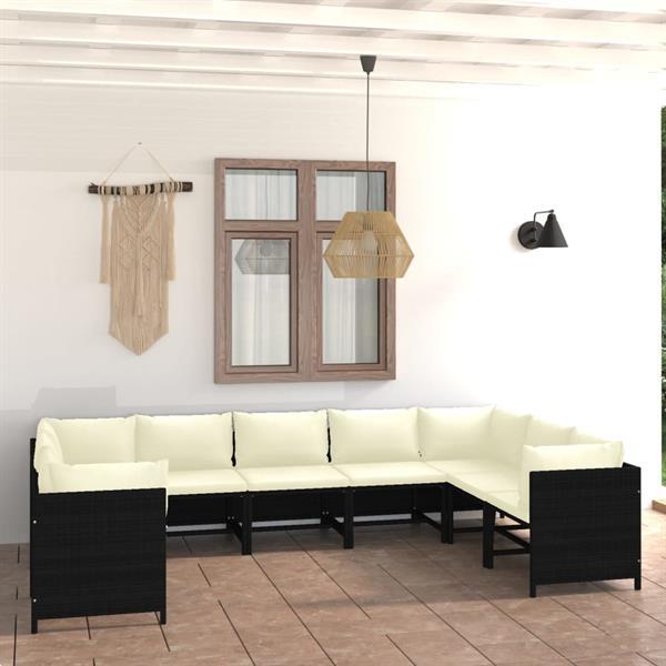 Grote foto vidaxl 9 delige loungeset met kussens poly rattan zwart tuin en terras tuinmeubelen
