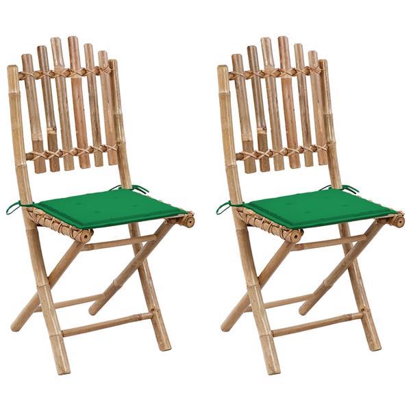 Grote foto vidaxl chaises pliables de jardin 2 pcs avec coussins bambou tuin en terras tuinmeubelen