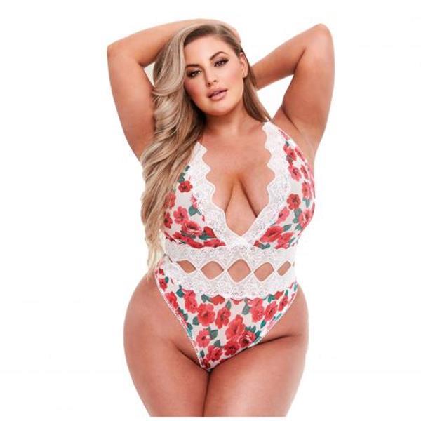 Grote foto baci white floral lace stringbody curvy erotiek kleding