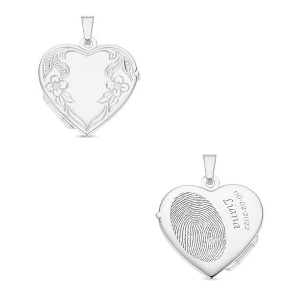 Grote foto zilveren medaillon hart met bloemen en gravure van names4eve sieraden tassen en uiterlijk bedels en hangers