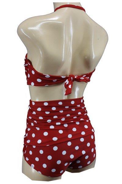 Grote foto aloha beachwear bandeau bikini red dots vintage high waist kleding dames badmode en zwemkleding