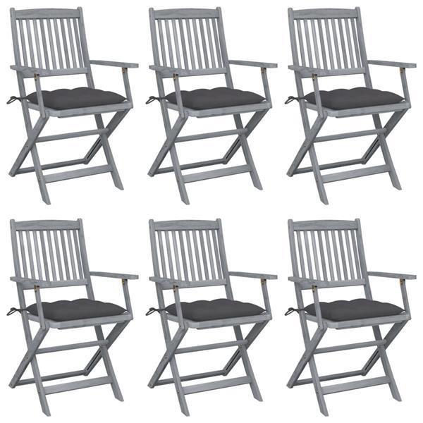 Grote foto vidaxl chaises pliables d ext rieur 6 pcs avec coussins bois tuin en terras tuinmeubelen