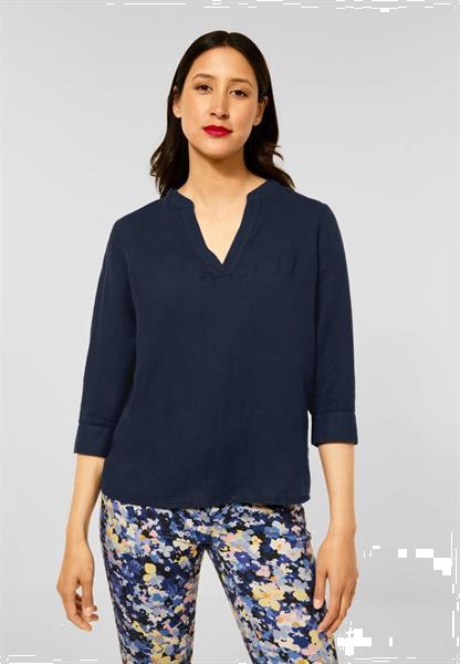 Grote foto linnen blouse met 3 4 mouwen navy blue 34 kleding dames blouses