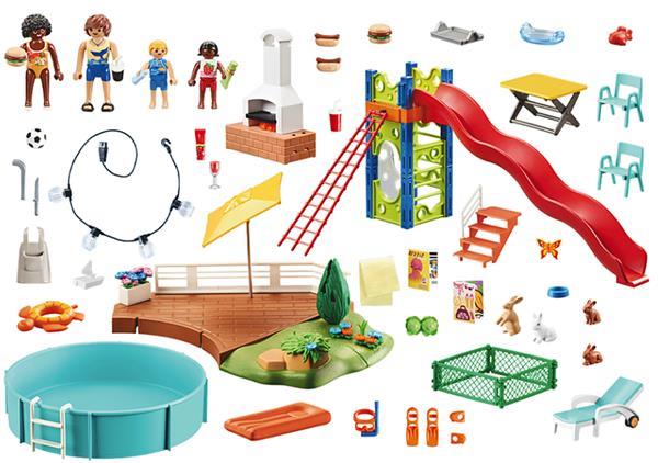 Grote foto playmobil city life 70987 zwembadfeest met glijbaan kinderen en baby duplo en lego