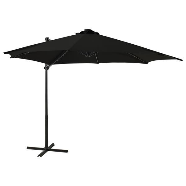 Grote foto vidaxl parasol d port avec m t et lumi res led noir 300 cm tuin en terras overige tuin en terras