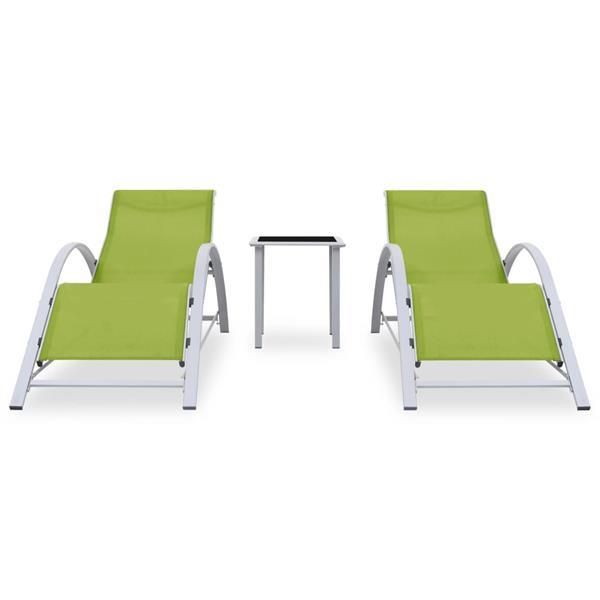 Grote foto vidaxl chaises longues 2 pcs avec table aluminium vert tuin en terras tuinmeubelen
