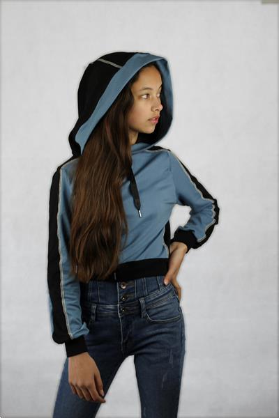 Grote foto blauwe zwarte hoodie kleding dames truien en vesten