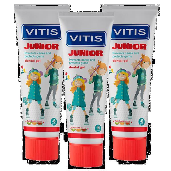 Grote foto vitis junior 6 jaar tandpasta gel tutti frutti 3 pack kinderen en baby dekens en slaapzakjes