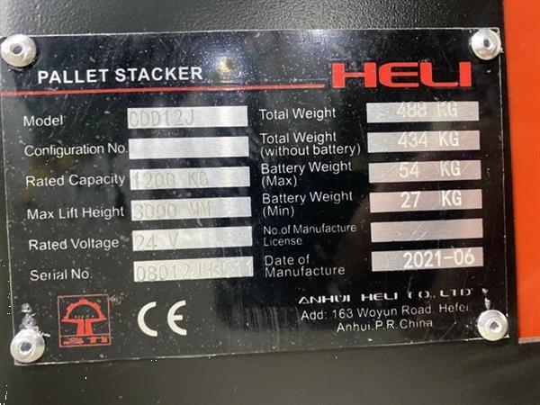 Grote foto nieuw heli dc12 elektrische stapelaar 1200kg 300cm lichtgewicht en zeer compact doe het zelf en verbouw hefwerktuigen