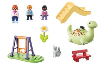 Grote foto playmobil 1.2.3 speelplaats 71157 kinderen en baby duplo en lego