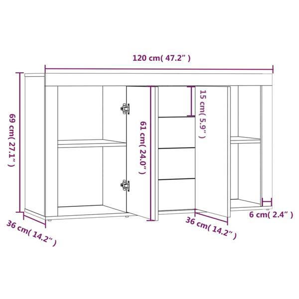 Grote foto vidaxl dressoir 120x36x69 cm bewerkt hout grijs sonoma eiken huis en inrichting overige