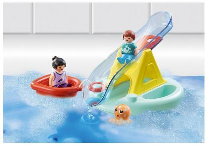 Grote foto playmobil 1.2.3 aqua 70635 zwemeiland met waterglijbaan kinderen en baby duplo en lego