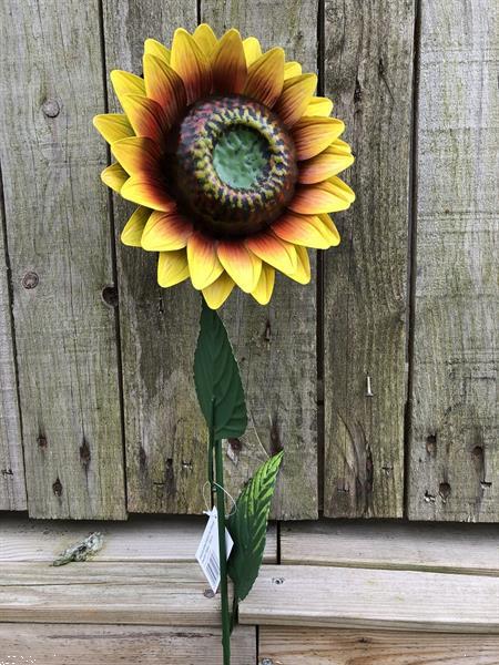 Grote foto handgemaakte zonnebloem tuinsteker 84 cm metaal tuin en terras tuinmeubelen