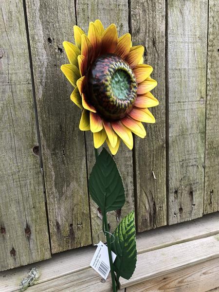 Grote foto handgemaakte zonnebloem tuinsteker 84 cm metaal tuin en terras tuinmeubelen