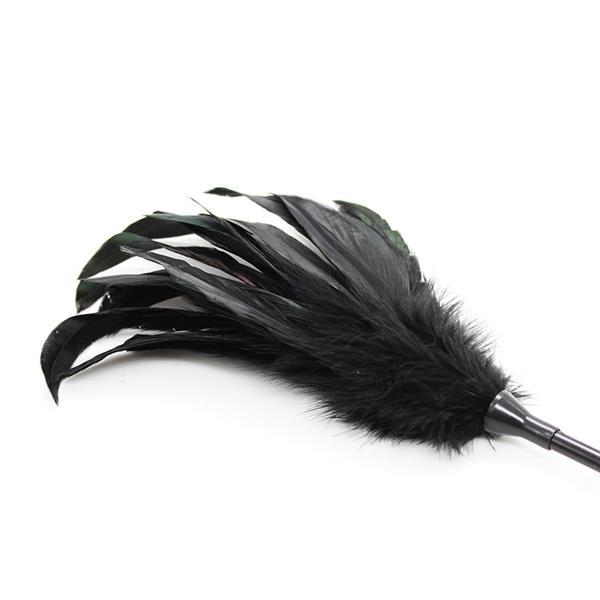 Grote foto kietelaar veren met kleine paddle zwart 40 cm erotiek zweepjes