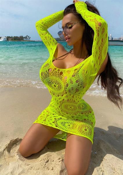 Grote foto minidress visnet neon geel one size erotiek kleding