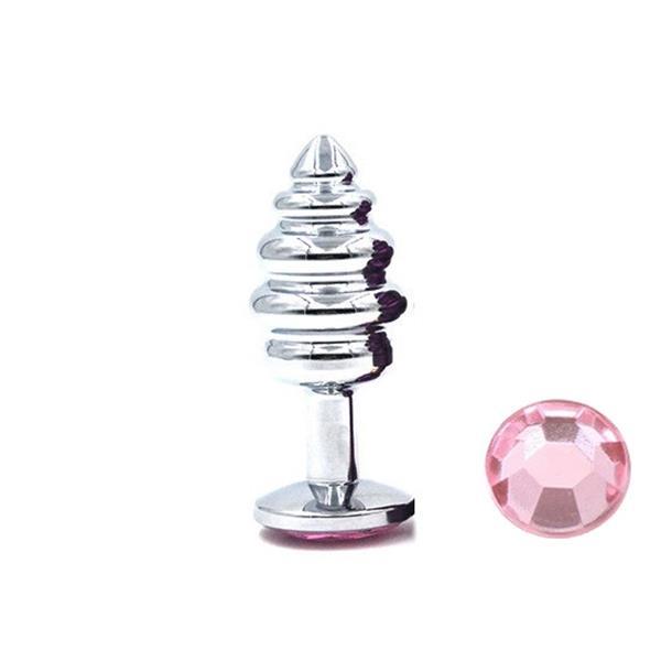 Grote foto metalen zilveren buttplug met roze kristal 29 72 mm erotiek sm artikelen