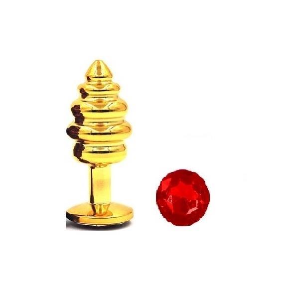 Grote foto metalen gouden buttplug met rood kristal 29 72 mm erotiek sm artikelen