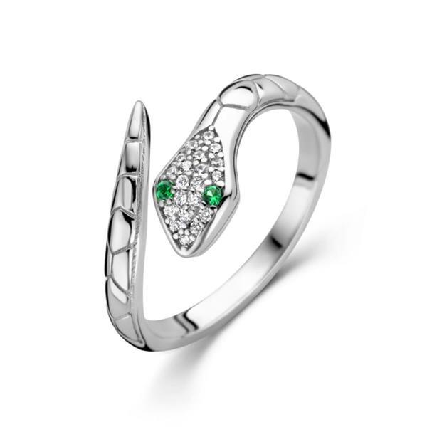 Grote foto zilveren ring slang met groene en witte zirkonia s sieraden tassen en uiterlijk ringen voor haar