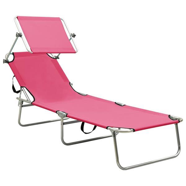 Grote foto vidaxl chaise longue pliable avec auvent acier rose magento tuin en terras tuinmeubelen