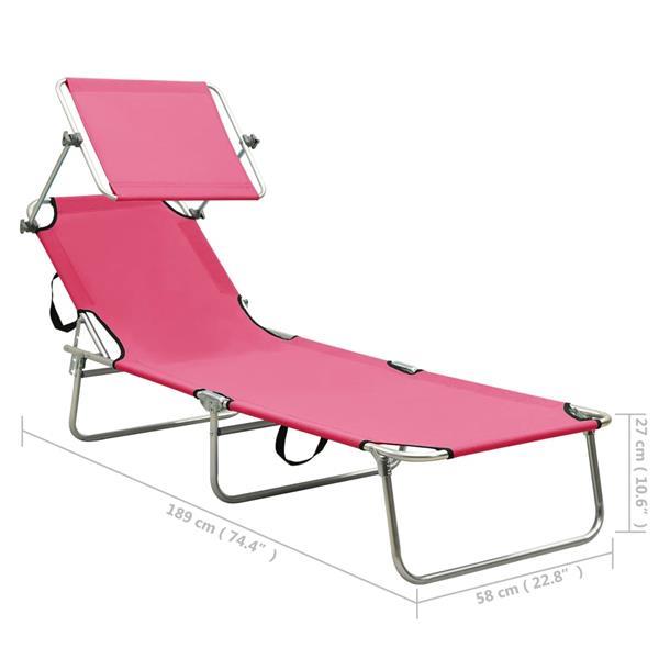 Grote foto vidaxl chaise longue pliable avec auvent acier rose magento tuin en terras tuinmeubelen