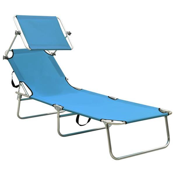 Grote foto vidaxl chaise longue pliable avec auvent acier turquoise et tuin en terras tuinmeubelen