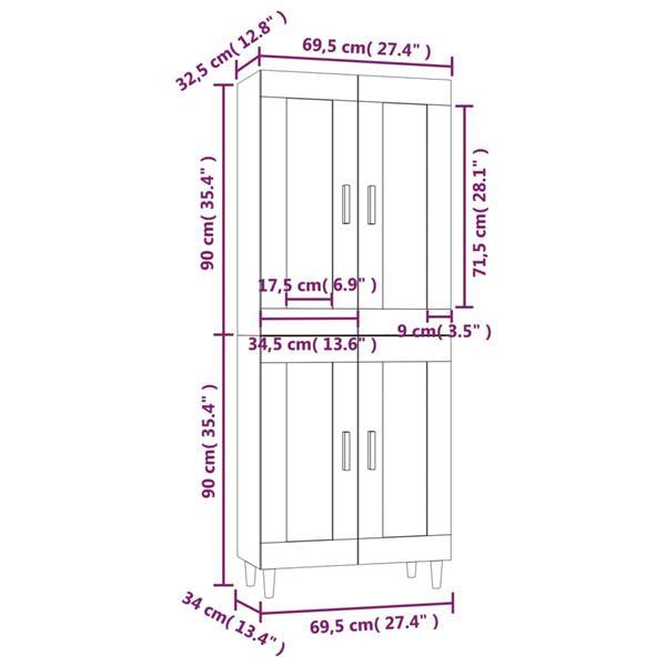 Grote foto vidaxl buffet haut ch ne sonoma 69 5x34x180 cm bois d ing ni huis en inrichting overige