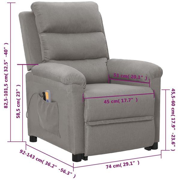 Grote foto vidaxl fauteuil inclinable de massage gris clair tissu huis en inrichting stoelen