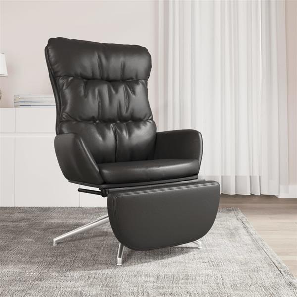 Grote foto vidaxl chaise de relaxation et repose pied noir cuir et simi huis en inrichting stoelen