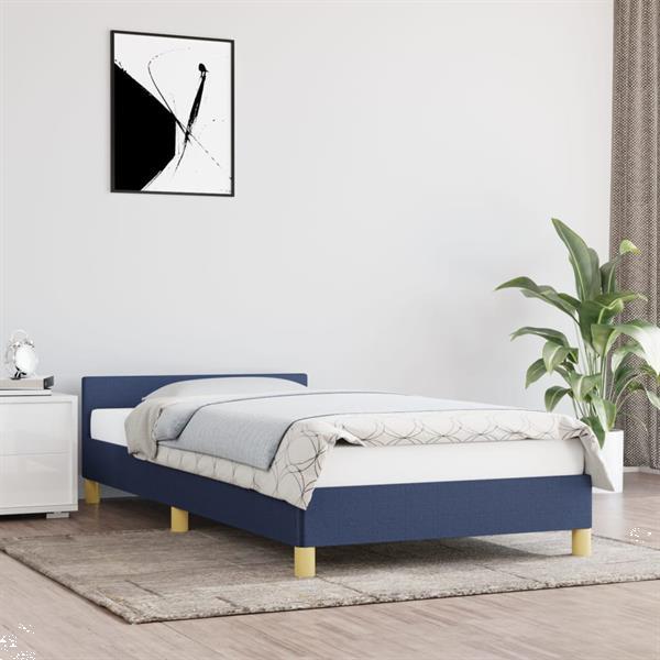 Grote foto vidaxl cadre de lit avec t te de lit bleu 90x190 cm tissu huis en inrichting bedden