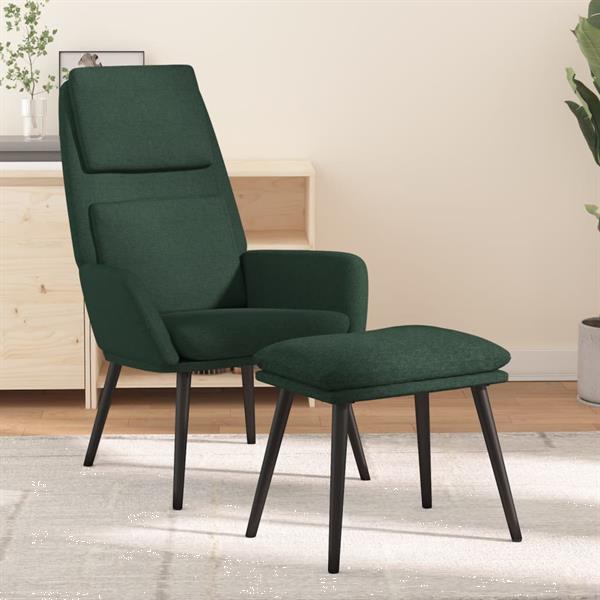 Grote foto vidaxl chaise de relaxation avec tabouret vert fonc tissu huis en inrichting stoelen