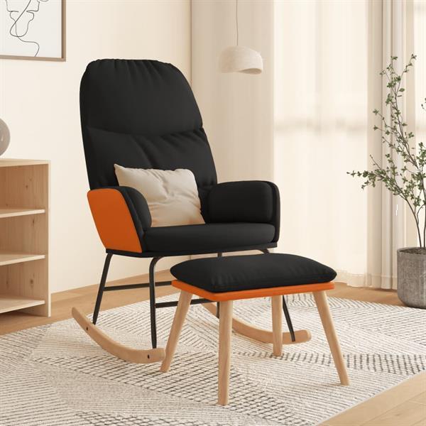 Grote foto vidaxl chaise bascule avec tabouret noir tissu huis en inrichting stoelen