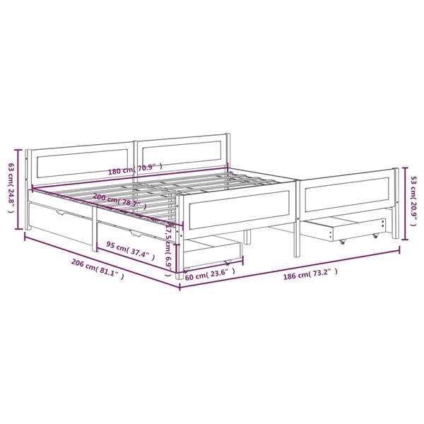 Grote foto vidaxl cadre de lit avec 4 tiroirs marron fonc 180x200 cm p huis en inrichting bedden