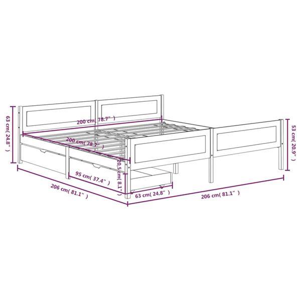 Grote foto vidaxl cadre de lit avec 2 tiroirs marron fonc 200x200 cm p huis en inrichting bedden