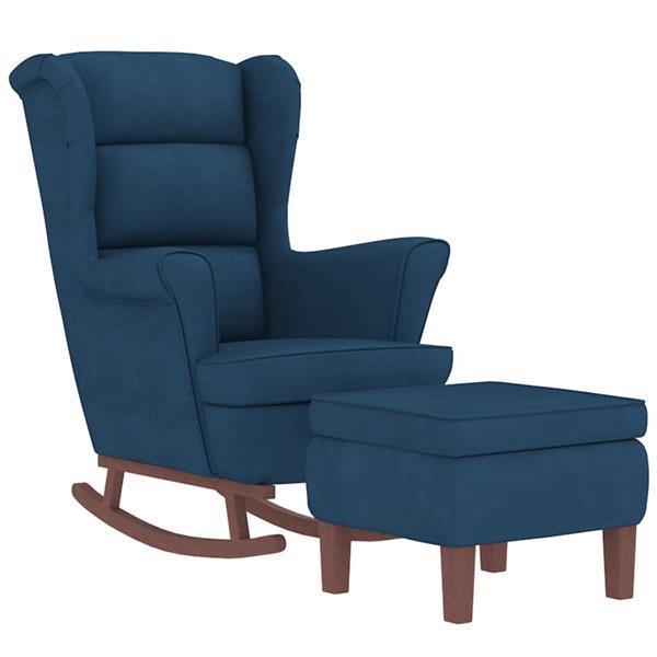 Grote foto vidaxl chaise bascule avec pieds en bois et tabouret bleu huis en inrichting stoelen