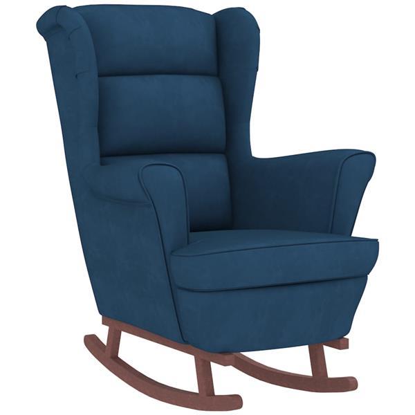 Grote foto vidaxl chaise bascule avec pieds en bois et tabouret bleu huis en inrichting stoelen