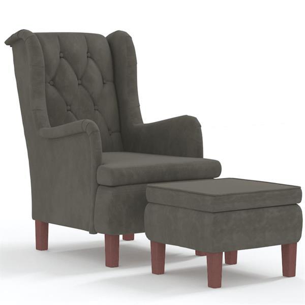 Grote foto vidaxl fauteuil avec tabouret gris fonc velours huis en inrichting stoelen