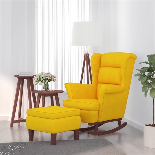 Grote foto vidaxl chaise bascule avec pieds en bois et tabouret jaune huis en inrichting stoelen
