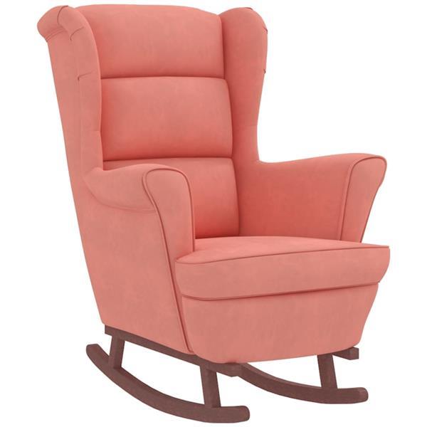 Grote foto vidaxl chaise bascule avec pieds en bois et tabouret rose huis en inrichting stoelen