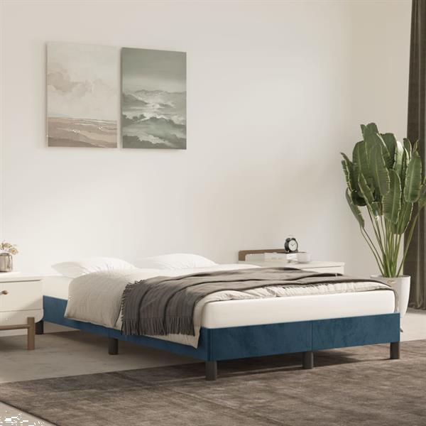 Grote foto vidaxl cadre de lit bleu fonc 120x200 cm velours huis en inrichting bedden