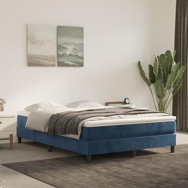 Grote foto vidaxl sommier ressorts de lit bleu fonc 140x190 cm velou huis en inrichting bedden