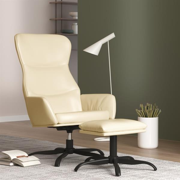 Grote foto vidaxl chaise de relaxation avec tabouret cr me similicuir huis en inrichting stoelen