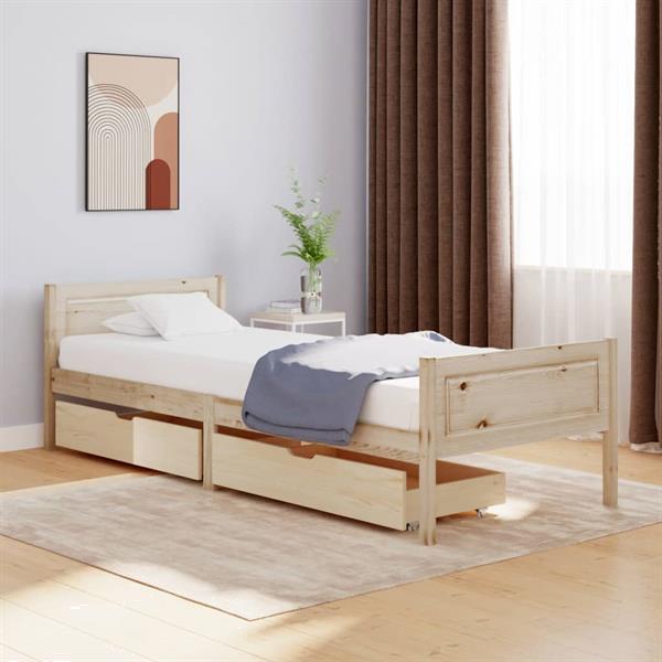 Grote foto vidaxl cadre de lit avec 2 tiroirs bois de pin massif 90x200 huis en inrichting bedden