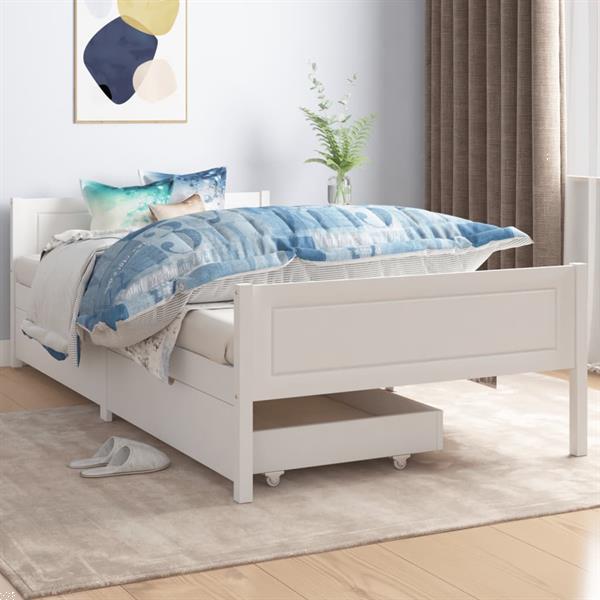 Grote foto vidaxl cadre de lit avec 2 tiroirs blanc bois de pin massif huis en inrichting bedden