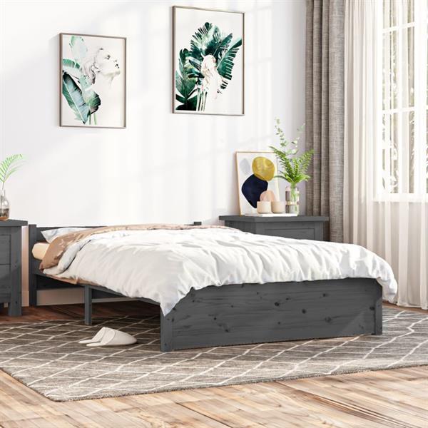Grote foto vidaxl cadre de lit gris bois massif 135x190 cm double huis en inrichting bedden