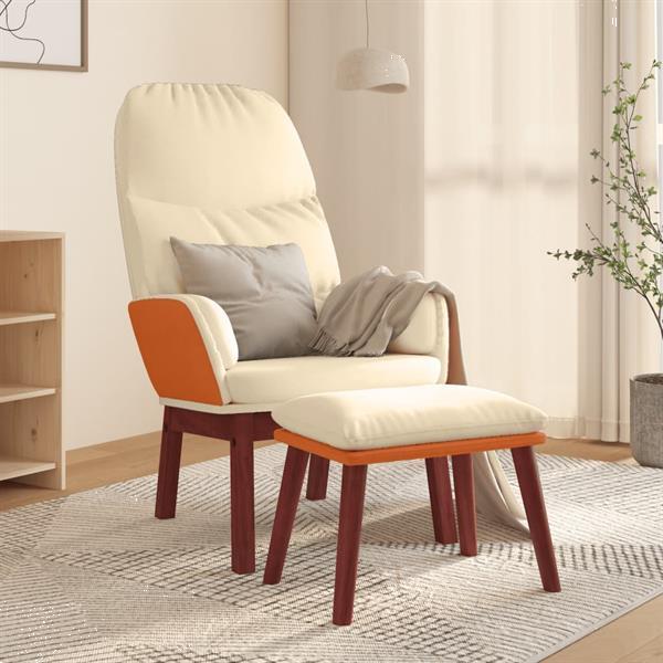 Grote foto vidaxl chaise de relaxation avec tabouret cr me tissu huis en inrichting stoelen