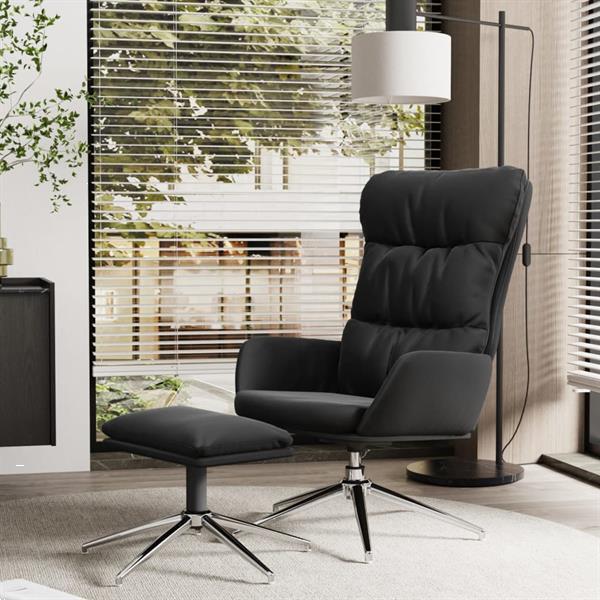 Grote foto vidaxl chaise relaxation et tabouret noir cuir v ritable et huis en inrichting stoelen
