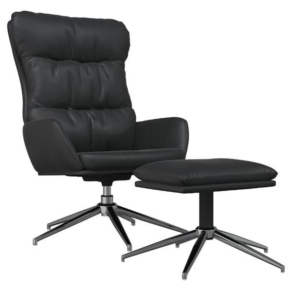 Grote foto vidaxl chaise relaxation et tabouret noir cuir v ritable et huis en inrichting stoelen